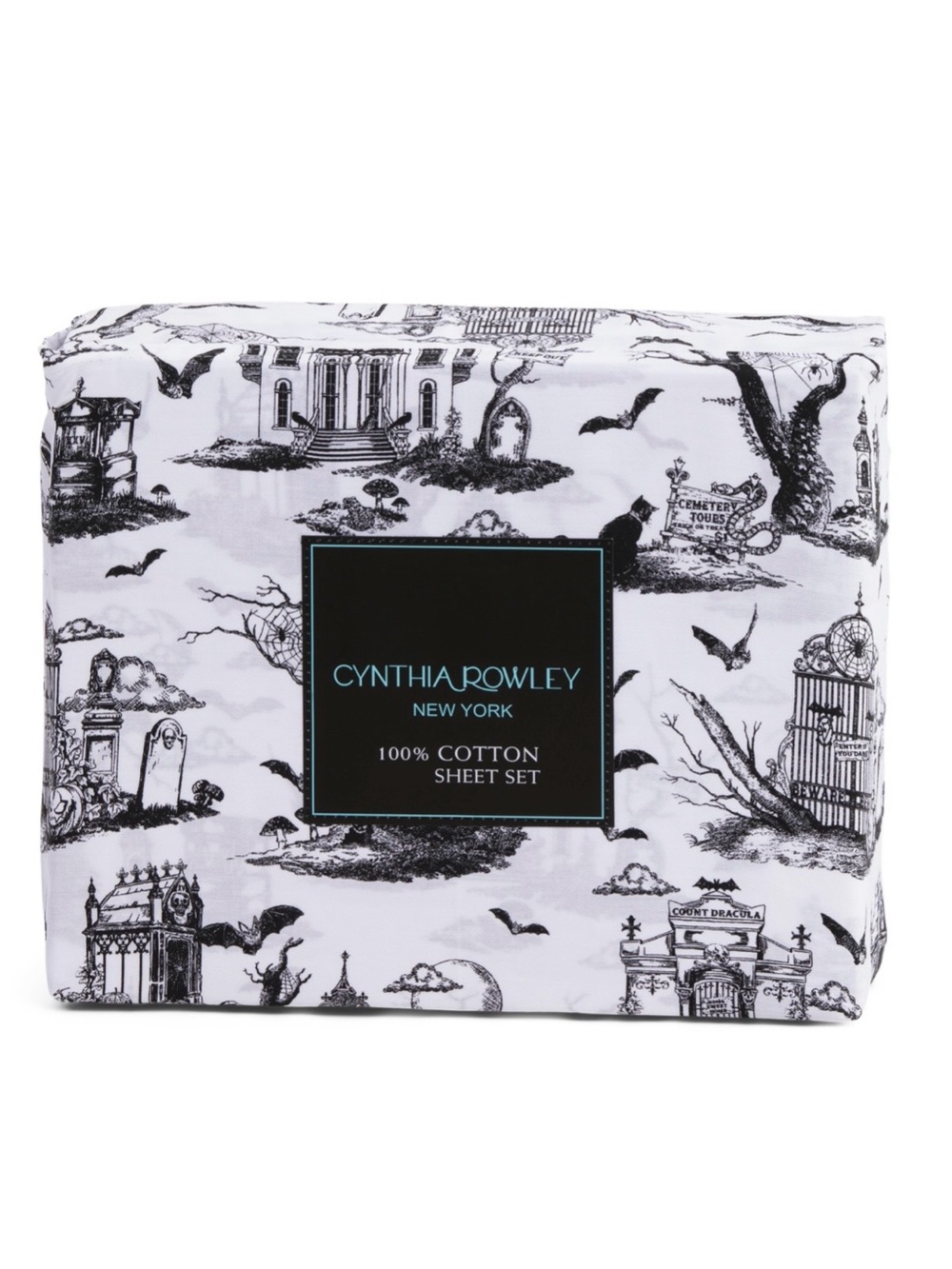 NEW Cynthia Rowley king size gothic graveyard Halloween sheet set